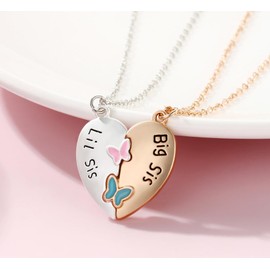 2PCS Adorable BFF Butterfly Necklaces, Big Sister Little Sister Friendship Necklaces, Best Friends Forever Magnetic Heart Necklace for 2, Valentine Jewelry Gifts for Girls Women Friends Sisters