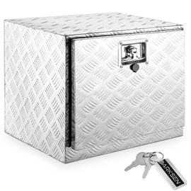ARKSEN 18 Inch Heavy Duty Aluminum Bar Tread Tool Underbody Box, Waterproof Square Truck Storage Organizer Chest for Pick Up Truck Bed, RV Trailer with T-Handle Lock and Keys - Silver
