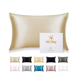 SilkSilky - Funda de almohada 100% seda de morera, fibras 6A de alto grado pura de 22 momme para cabello y piel, cierre de sobre, funda de almohada natural, orgánica, transpirable y refrescante