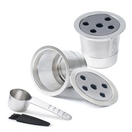 2 Pack Stainless Steel Reusable K Cups for K eurig Supreme & Supreme Plus, Five Hole Universal K-eurig Reusable Refillable coffee pod filter with A Stainless Steel Spoon