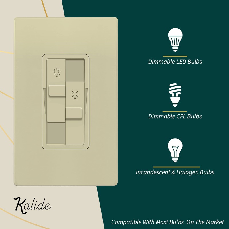 TOPGREENER Kalide Dual Load Dimmer Light Switch, Double LED Dimmer