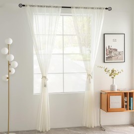 youleyar - Cortinas de gasa con bolsillo para barra de color liso, 4 paneles marfil, beige, negro, gris, blanco, 52 pulgadas de ancho, 84 pulgadas de largo, 1 par para cocina, recámara, niños, sala de