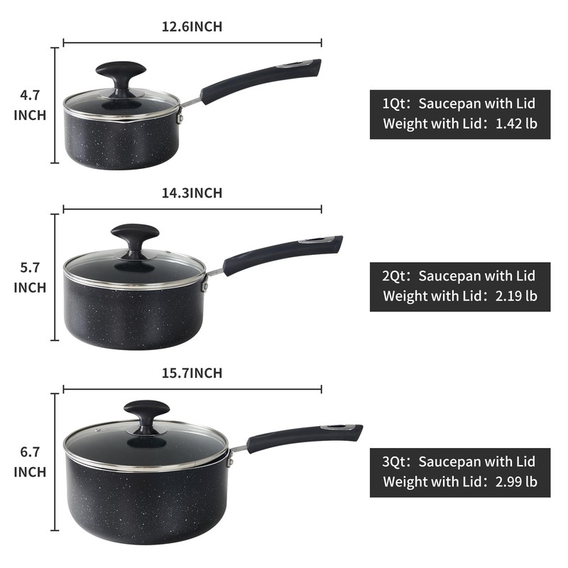 HooJay Nonstick Saucepan with Lid, Non Stick 1Qt & 2Qt