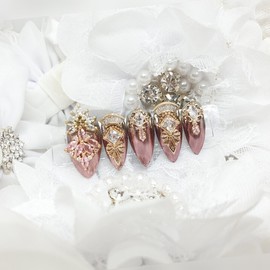 ❣Limited❣ Royal Pink Gra Handmade Nail Tips - Long Ballerina / ❣한정❣ 로얄핑크그라 수제네일팁 - 롱발레리나
