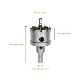 Meccion Hole Saw Carbide Drill, High-Quality TCT Metal Hole Saw Drill Bit for Stainless Steel, Iron, Alloy, Wood, Plastic (45 mm)