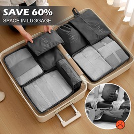 Gemtte Suitcase Organiser Set, 14 Pieces Waterproof Packing Cubes, Multifunctional Travel Packing Cubes, Suitcase Organiser Packing Bags for Suitcases, Travel Organiser Set with Clothes Bags (Black)