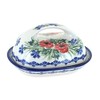 Blue Rose Polish Pottery Cherry Red Bouquet Butter Dish