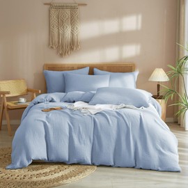 DXHOME Muslin Bed Linen 135 x 200 cm Light Blue 100% Cotton Children's Bed Linen Set Soft Breathable Duvet Cover with Zip + 1 Pillowcase 80 x 80 cm