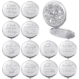 Thyle 12 Pcs Christian Gifts for Women Bible Verse Compact Makeup Mirror Compact Mirrors Inspirational Birthday Gifts Religious Baptism Gift for Coworkers Teacher Employees Travel (Silver)