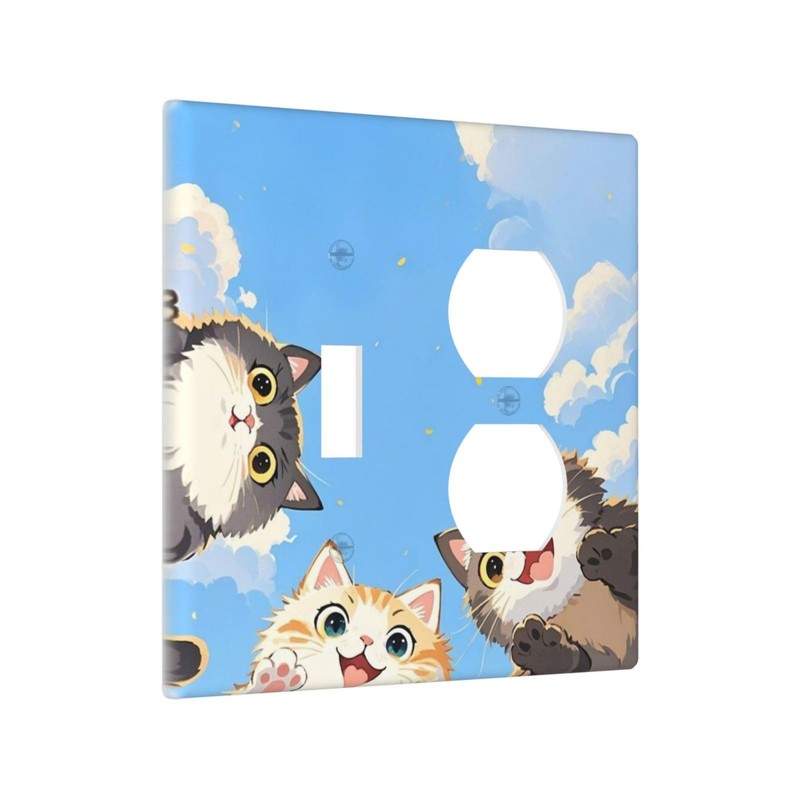 Ihsourgnitnem Wallplates Orange Gray Cute Cat Sky Cloud Cat S