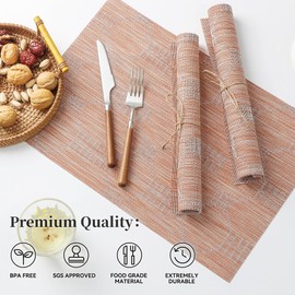 Leetaltree Coral Placemats Set of 4 - Heat Resistant Non-Slip Place mats for Dining Table, Washable Durable PVC Vinyl Woven Table Mats（Coral, 4）