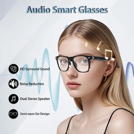 BLESSOURCE Smart Glasses, Bluetooth Audio Glasses for Women and Man, Built-in Open-ear Dual Stereo Mic & Speakers, Sunglasses with Blue Light Filter & UV Pretection Polarized Lenses (E13-C)