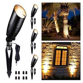 Varmtalys Low Voltage Landscape Spotlights, Black Outdoor LED 12V LED Lights, Waterproof Aluminum Uplighting for Tree House Garden Without MR16 Bulb 4 Pack