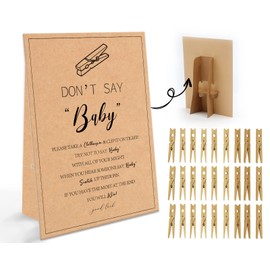 Minimalist Don't Say Baby Game (1 Sign And 50 Mini Natural Clothespins) Don't Say Baby Baby Shower Game, Baby Shower Decorations, Baby Shower Games Gender Neutral, Modern Minimalist, Kraft (2DS21)