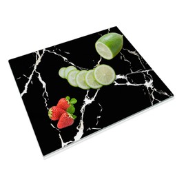 JAMBALAY Tempered Glass Cutting Board for Kitchen 12 x 16", Marble Pattern Cutting Board, Chopping Board with Rubber Feet, Heat Resistant, Shatter Resistant, Dishwasher Safe, Black