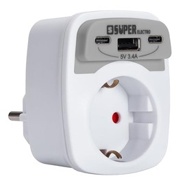 Super Electro Single Socket Adapter, 4-in-1 Socket Adapter, Multiple Plug with 2 USB C and 1 USB A, Socket Adapter Plug with Child Lock 4000 Watt for Phone and Household Appliances