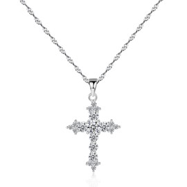 BLACKLILY 925 Sterling Silver Cross Necklace for Women - Sparkling Cubic Zirconia Cross Pendant - Hypoallergenic, Elegant Religious Jewelry, Faith Necklace Gift for Women (Necklace)