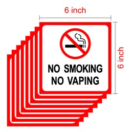 No Smoking Sign Stickers 8 x 8 Inches Indoor & Outdoor Use Pack of 8 White