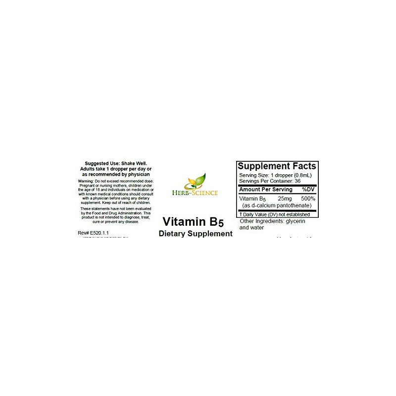 Herb-Science Liquid Vitamin B5 Drops, Pantothenic Acid Supplement, Alcohol Free,