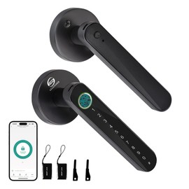 CHEN LCLILICHEN Fingerprint Door Lock Smart Door Knob with Keypad, Keyless Entry Door Locks with Handle for Bedrooms Home Office Apartment, Black