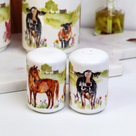 Set of 2 Farmyard Salt and Pepper Ceramic Farm Animals Country Condiment Shakers