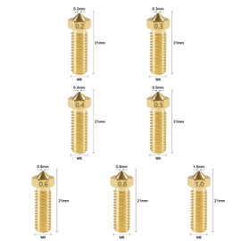 AITRIP 16 Pieces V6 Volcano Nozzles MK8 Extruder Brass Nozzles M6 Nozzle Nozzle M6 Brass Nozzle Set 0.2 mm, 0.3 mm, 0.4 mm, 0.5 mm, 0.6 mm, 0.8 mm, 1.0 mm, Nozzle for 1.75 Filament 3D Printers