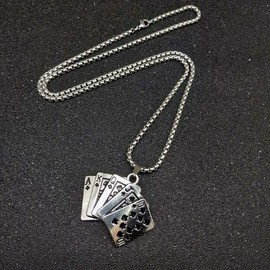 Royal Flush Necklace for Men, Flush Poker Cards Necklace, Playing Cards Pendant Necklace with 27.6” Chain, Spades Royal Flush Poker Lucky Amulet Necklace, Casino Gambling Jewelry Gift for Men Boys