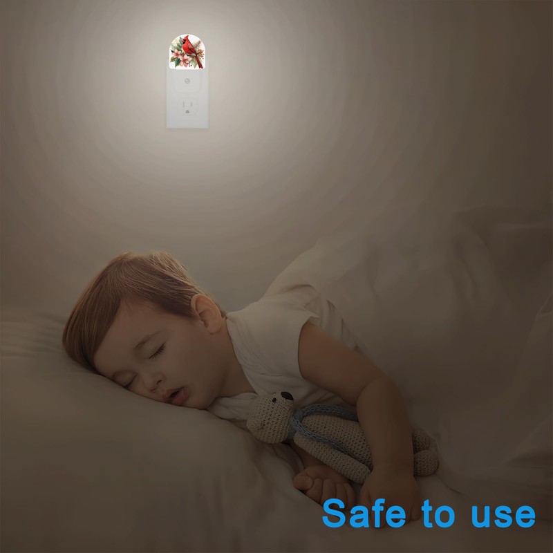 YESPOAK Night Light,Red Cardinal Bird Flowers Night Lights Plug Into