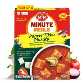 MTR - Minute Meals: Paneer Tikka Masala - Cottage Cheese with Spicy Onion Gravy - Tasty Indian Meal with No Added Preservatives - A Quick Meal Suitable for Vegetarians, Ready in Minutes! (Pack of 6)