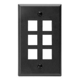 Leviton QuickPort Wallplate, Single Gang, 6-Port, 41080-6EP, Black