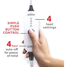 Sunbeam Electric Heated Throw Blanket Nordic Premium Plush with 4 Heat Settings Controller, Auto Shut-Off, Machine Washable UL Certified 50" x 60" (Grey)