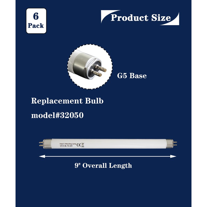 Dameiol (6Pack) 32050 F6T5/BL Replacement Bulbs,9''Length,T5 6W Fluorescent Light Tube,Compatible