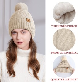 NEOLA Winter Hats for Women - Fleece Lined Beanie Hat Ladies Soft Warm Knit Bobble Hat with Detachable Chunky Faux Fur Pom Pom for Outdoor Sports Ski UK