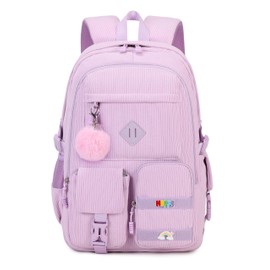 BLUWEI Girls Laptop Backpack Corduroy Bookbag For Teen Big Studen School Bag Durable Travel Daypack (Purple)
