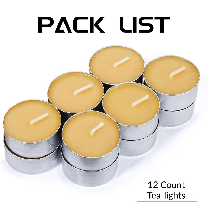 Natural Beeswax Tealight Candles in Metal Aluminum Cup - Organic