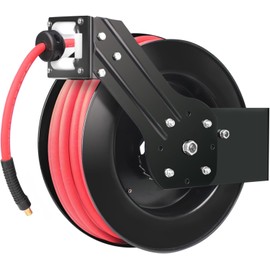 MaxWorks 50998 50ft Auto Rewind Retractable Reel with 3/8" x 50' Air Hose with Brass Fittings