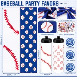 FuWeave 24 Pcs Baseball Water Bottle Baseball Cooling Towel Set with 50 Sticker Sports Party Favors Include 6 Reusable Sports Squeeze Water Bottle 6 Ice Towel Breathable Fast Drying for Team Gifts
