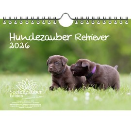Dog Magic Retriever DIN A5 Calendar for 2026 Puppies and Dogs Set Contents: 1 x Calendar, 1 x Christmas Pendant, 1 x Greeting Tag (Total 3 Pieces)