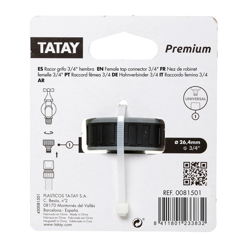 TATAY Garden Hose Famale Tap Connector 3/4" Premium, Universal Tap