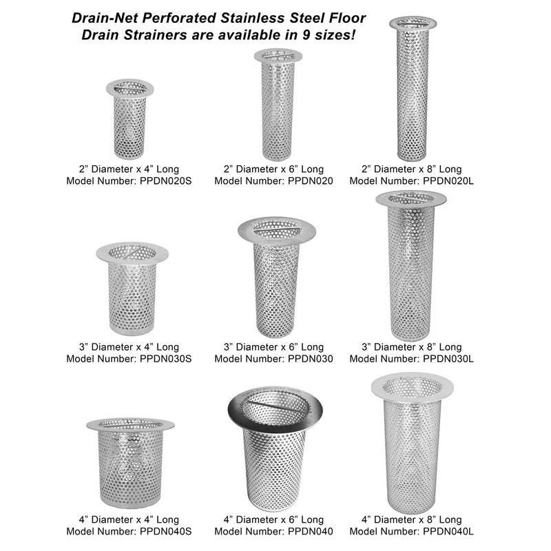 3" Commercial Floor Drain Strainer, 6" Tall, Perforated Stainless Steel