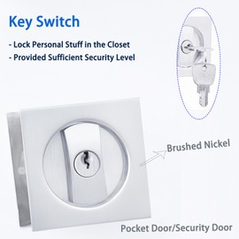 Dontay Pocket Door Lock with Key 2 Pack, Contemporary Entry Sliding Barn Door Lock Latch, Recessed 2 Sided, 2 3/8" Backset, Invisible Hardware for 1 3/8” to 2 3/16” Thickness Door (2, Brushed Nickel)