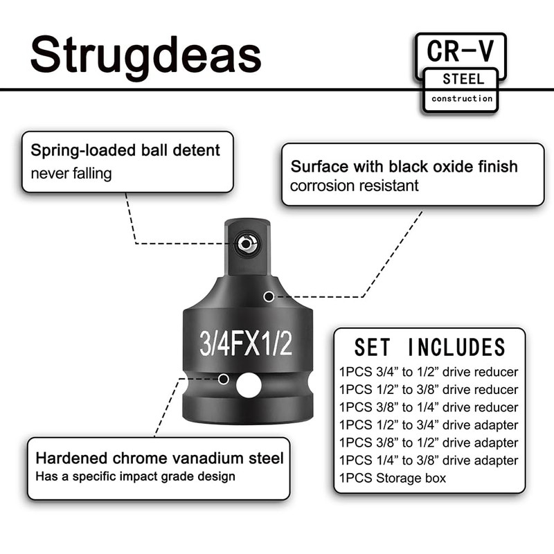 StrugDeas 6 Piece impact Socket Adapter and Reducer Set, 1/4",