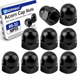 50Pcs #8-32 Acorn Cap Nuts, Zinc Plating-Black Hex Head Acorn Cap Nuts, Stainless Steel 18-8 (304) Hexagon Dome for Indoor Outdoor
