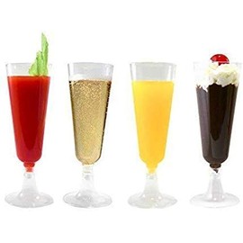 GSL 24 x Clear Plastic Party Champagne Glasses Flutes - 140ml - (2P)