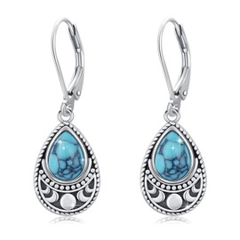 ABIGY Damen Türkis Ohrringe 925 Sterling Silber Mondphase Ohrringe Türkis Vintage Ohrring für Damen