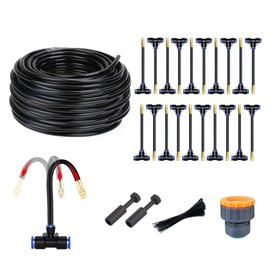 Garden Watering System, Greenhouse Mist Drip Irrigation Kit, 62Ft Hanging Plant Watering System with 20 Three-Way Atomizing Nozzle and 1/2 inch Irrigation Tubing Hose, Gold