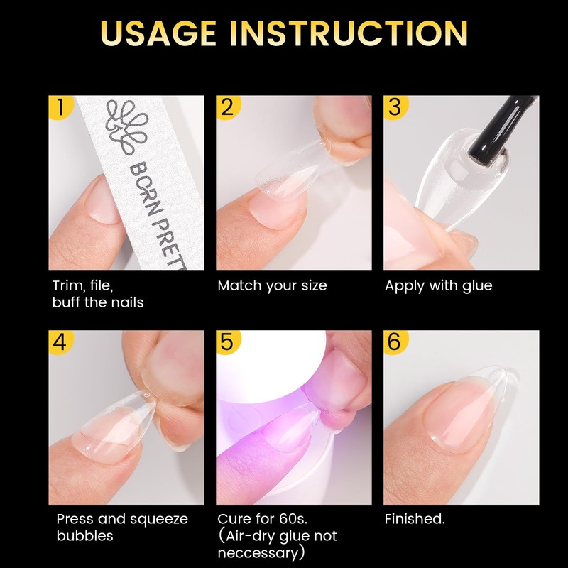 BORN PRETTY Nail Tips Short Clear Tips 288pcs Translucent Nail