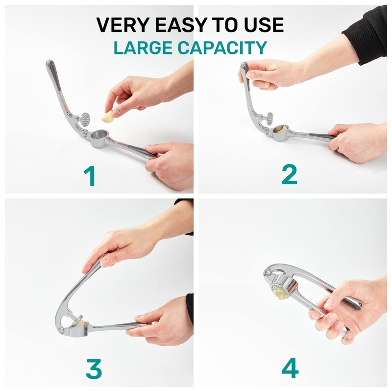 HiramWare Garlic Press, Premium Rust Proof Kitchen Garlic Mincer Crusher