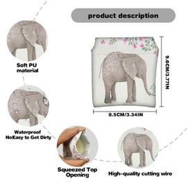 DEEZOMO Small Makeup Bag for Purse, Pocket Cosmetic Bag Squeeze Waterproof PU Leather No Zipper Self-Closing Mini Multipurpose Storage Bag for Travel, Lipsticks, Headphones, Cosmetics (Elephant)