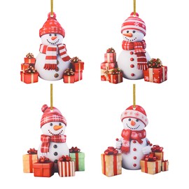 4 PCS 2D Acrylic Snowman Christmas Ideas Ornament Mini Xmas Tree Family Decoration Kit with String Santa Craft Present Garden House Window Wall Wreath Party Bag Outdoor Girl Small Hanging Bauble Decor